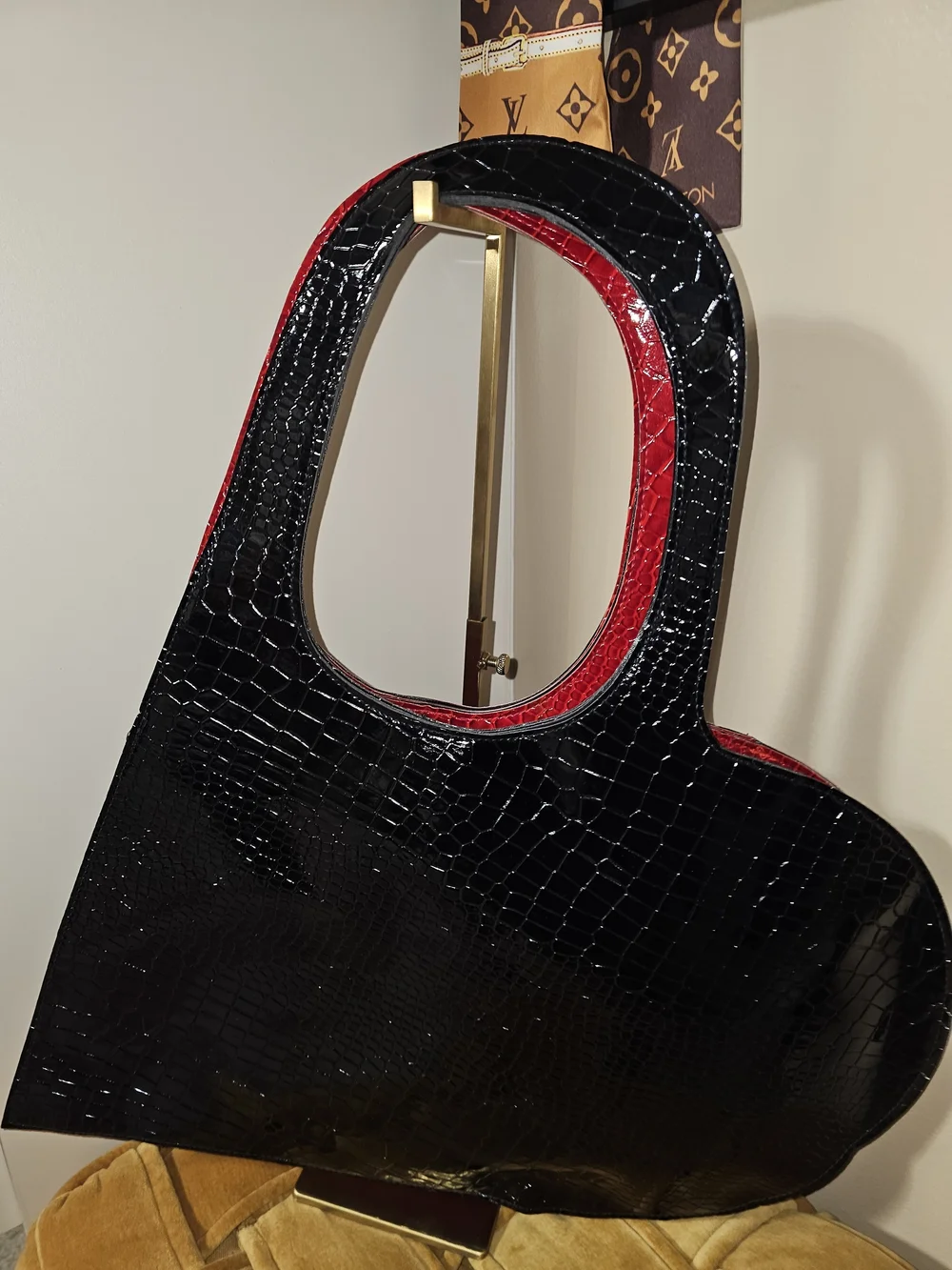 Black Croc-Embossed Patent Tote Bag NEW